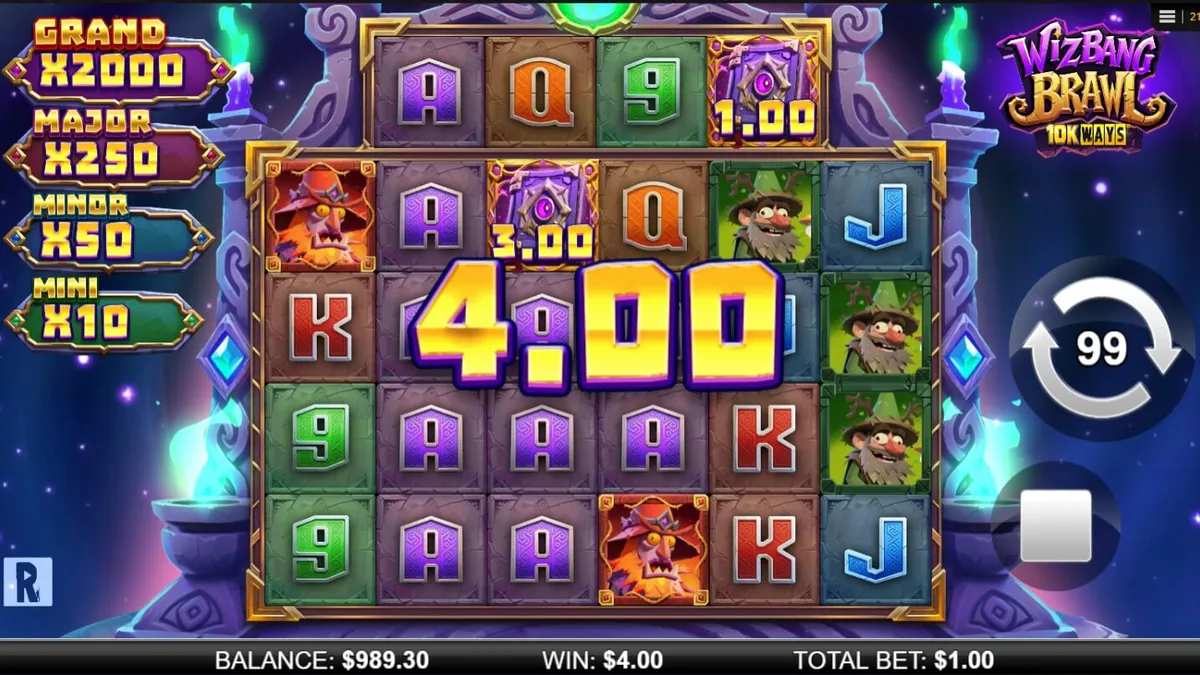 Wizbang Brawl 10K Ways slot dengan tema penyihir dan elemen pertarungan