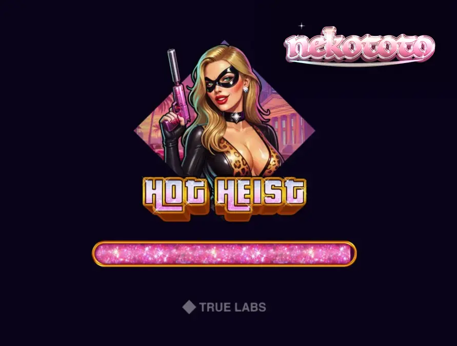 Tampilan antarmuka slot Hot Heist dengan tema neon dan elemen kriminal